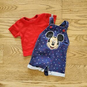 Short All 0-3M Disney Baby Mickey Mouse Short Sleeve and Shortall VGUC Retro